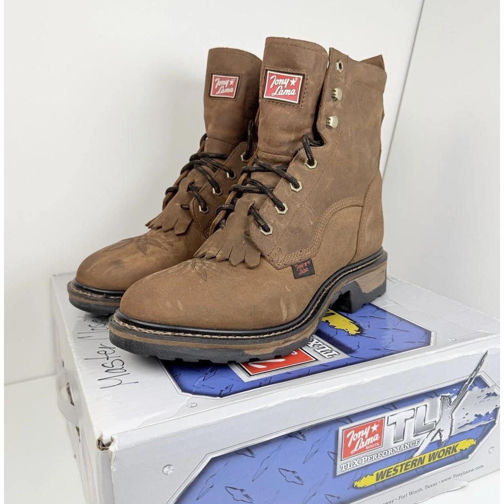 TONY LAMA Brown Leather Lace Up Work Boots TW2000L Size 9B